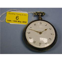 A silver pair cased open face verge pocket watch, white enamel dial  (some damage), reads JOSEP