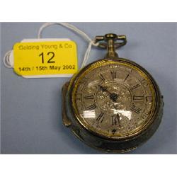 A silver pair cased open face verge pocket watch, silver repousee  dial with maker's name Massey