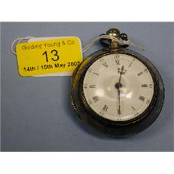 A silver pair cased open face verge pocket watch, enamel dial, Roman  numerals, Arabic numerals