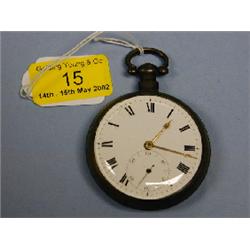 A white metal open face pocket watch (pair cased without outer),  white enamel dial, Roman numer