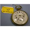 Image 1 : A gilt metal open face verge pocket watch, white enamel dial with  off-set hour and minute dial