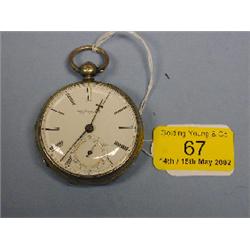 A silver open faced fusee pocket watch with white enamel dial, signed  Hyde & Goodrich, New Orle