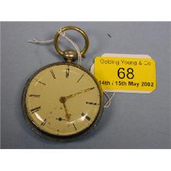 A silver open faced fusee pocket watch, the enamelled dial with Roman  numerals and subsidiary s