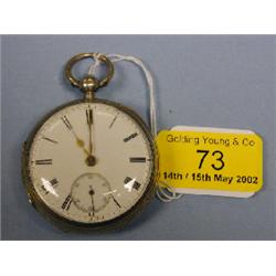 A silver open faced pocket watch, white enamel dial, Roman numerals,  subsidiary second hand, mo