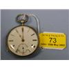 Image 1 : A silver open faced pocket watch, white enamel dial, Roman numerals,  subsidiary second hand, mo