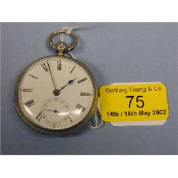 A silver open faced pocket watch, white enamel dial, Roman numerals,  subsidiary second hand, je