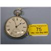 Image 1 : A silver open faced pocket watch, white enamel dial, Roman numerals,  subsidiary second hand, je