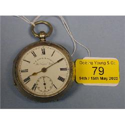 A silver open faced pocket watch, white enamel dial signed W E Watts,  Nottingham, The Empire Le