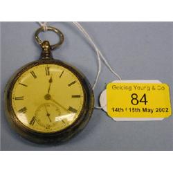 A silver open face pair cased fusee pocket watch, white enamel dial,  Roman numerals, subsidiary