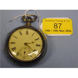 A silver open face pair cased fusee pocket watch, white enamel dial,  Roman numerals, subsidiary