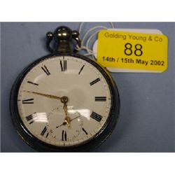 A silver open face pair cased fusee pocket watch, white enamel dial  with Roman numerals, subsid