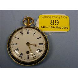 A silver gilt open face fusee pocket watch with white enamel dial,  Roman numerals, keywind thro