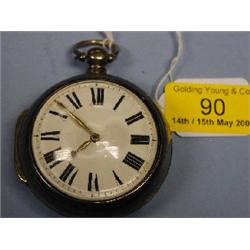 A silver open face pair cased verge pocket watch, white enamel dial,  heavy Roman numerals, move