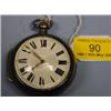 Image 1 : A silver open face pair cased verge pocket watch, white enamel dial,  heavy Roman numerals, move