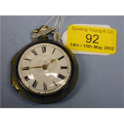 A silver gilt open face pair cased verge pocket watch, white enamel  dial, heavy Roman numerals,