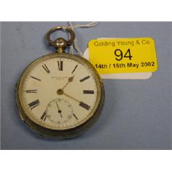 A silver open face fusee pocket watch, white enamel dial with Roman  numerals signed John Walker