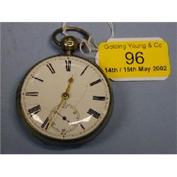 A silver open face fusee pocket watch, white enamel dial, Roman  numerals, subsidiary second han