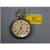 Image 1 : A silver open face lever pocket watch, key wind, white enamel dial,  Roman numerals, subsidiary