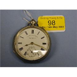 A silver open face pocket watch, key wind, white dial signed W E  Watts, Nottingham, 'The Empire