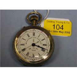 A plated open face chronometer, white enamel dial, signed Best Centre  Seconds Chronograph "The B