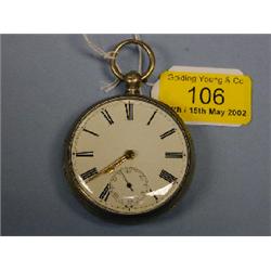 A silver open face fusee pocket watch, white enamel dial, Roman  numerals, subsidiary second hand