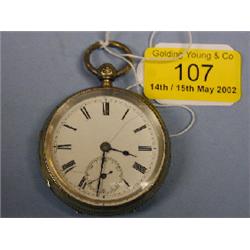 A silver open face fusee pocket watch, white enamel dial, Roman  numerals, subsidiary second hand