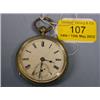 Image 1 : A silver open face fusee pocket watch, white enamel dial, Roman  numerals, subsidiary second hand