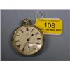 Image 1 : A silver open face fusee pocket watch, white enamel dial, Roman  numerals, subsidiary second hand