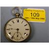 Image 1 : A silver open face pocket watch, key wind, white enamel dial, Roman  numerals, subsidiary second