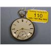 Image 1 : A silver open face fusee pocket watch, white enamel dial, Roman  numerals, subsidiary second hand