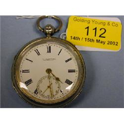 A silver open face pocket watch, key wind, white enamel dial with  Roman numerals, subsidiary sec