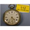 Image 1 : A silver open face pocket watch, key wind, white enamel dial with  Roman numerals, subsidiary sec