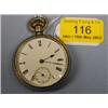 Image 1 : A silver open face pocket watch, bezel wind, white enamel dial, Roman  numerals, subsidiary secon