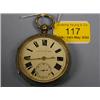 Image 1 : A silver open face fusee pocket watch, white enamel dial, heavy Roman  numerals, subsidiary, jewe