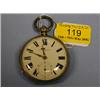 Image 1 : A silver open face fusee pocket watch, white enamel dial, heavy Roman  numerals, subsidiary secon