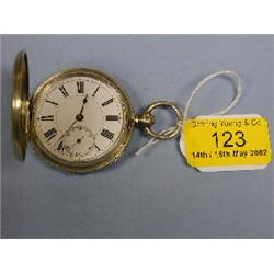 A Swiss 9ct gold cased open face dress pocket watch, white enamel  dial, Roman numerals, subsidia