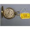 Image 1 : A Swiss 9ct gold cased open face dress pocket watch, white enamel  dial, Roman numerals, subsidia