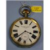 Image 1 : An oversized plated cased pocket style watch, white enamel dial,  Roman numerals, subsidiary seco