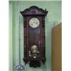 Image 1 : A 19thC. walnut Vienna wall clock with 2 part cream enamel dial (no  pendulum), 48" high.