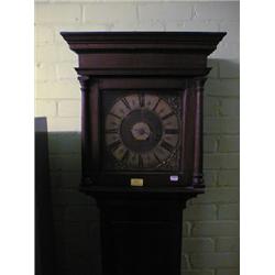 A Georgian oak longcase clock with moulded cornice, inset pillar hood  door, full length trunk do