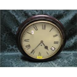 A Victorian mahogany stained school clock with painted dial, having  Roman numerals and single fu