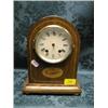 Image 1 : An Edwardian oak mantel clock with shell and string inlaid case,  painted dial with Roman numeral