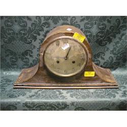 An oak Napoleon's hat mantel clock together with 2 walnut veneered  Savings Time clocks.  (3)