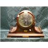 Image 1 : An Edwardian shell inlaid mahogany mantel clock with silvered dial,  8-day chiming movement and h