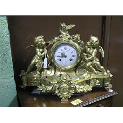 A 19thC. French ormolu mantel clock by Hagarde, Paris, of 8-day  movement striking on a bell on t