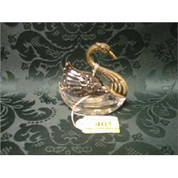 A crystal salt with a continental silver swan neck and wing  attachment with London import mark,