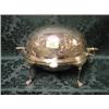 Image 1 : An electroplate dome top serving dish on column legs with paw feet  and bright cut foliate decora