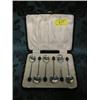 Image 1 : A set of six George V silver coffee spoons with enamelled bowls and  bean finials, Birmingham 192