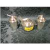 Image 1 : A silver 3-piece cruet set, of plain design, the mustard having a  hinged cover and flat handle,