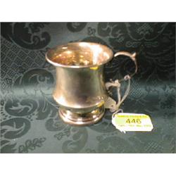 A George V silver campagna shaped mug, with scroll handle, engraved  with initials and date, Birm